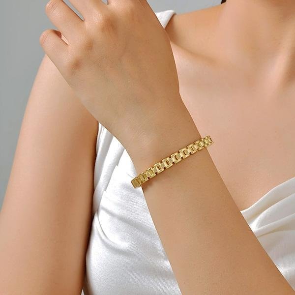 《 QBOX 》FASHION 飾品【GB-683】 精緻個性金色奢華錶帶設計鈦鋼手鐲/手環-細節圖6