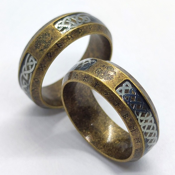 《 QBOX 》FASHION 飾品【RBR-R217】精緻個性復古北歐符文生命樹青銅編織紋鈦鋼戒指/戒環(二款)-細節圖4