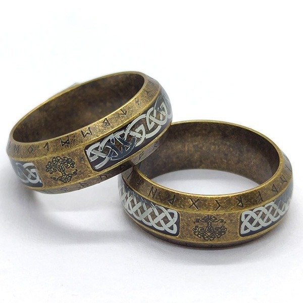 《 QBOX 》FASHION 飾品【RBR-R217】精緻個性復古北歐符文生命樹青銅編織紋鈦鋼戒指/戒環(二款)-細節圖5
