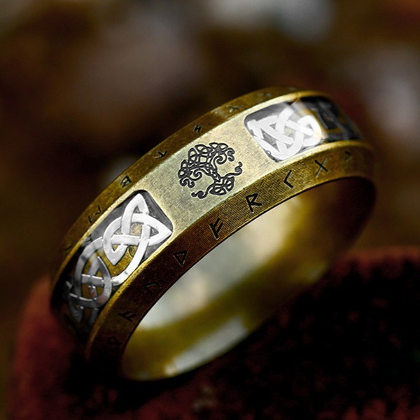 《 QBOX 》FASHION 飾品【RBR-R217】精緻個性復古北歐符文生命樹青銅編織紋鈦鋼戒指/戒環(二款)-細節圖7