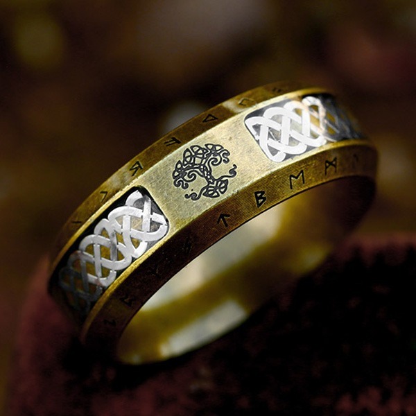 《 QBOX 》FASHION 飾品【RBR-R217】精緻個性復古北歐符文生命樹青銅編織紋鈦鋼戒指/戒環(二款)-細節圖8