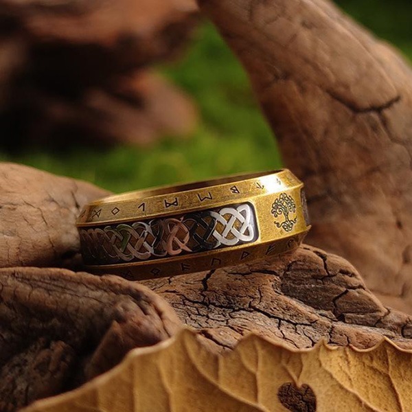 《 QBOX 》FASHION 飾品【RBR-R217】精緻個性復古北歐符文生命樹青銅編織紋鈦鋼戒指/戒環(二款)-細節圖9