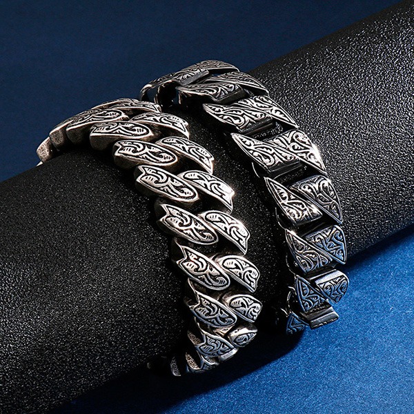 《QBOX 》FASHION 飾品【BK128122】 個性龐克風粗曠北歐編織花紋環扣鑄造鈦鋼手鍊/手環-細節圖4