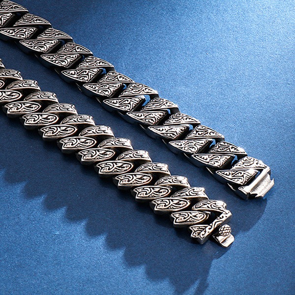 《QBOX 》FASHION 飾品【BK128122】 個性龐克風粗曠北歐編織花紋環扣鑄造鈦鋼手鍊/手環-細節圖5