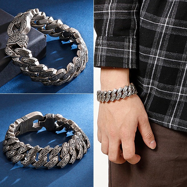 《QBOX 》FASHION 飾品【BK128122】 個性龐克風粗曠北歐編織花紋環扣鑄造鈦鋼手鍊/手環-細節圖9