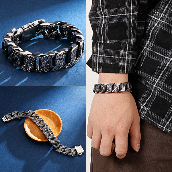 《QBOX 》FASHION 飾品【BK128122】 個性龐克風粗曠北歐編織花紋環扣鑄造鈦鋼手鍊/手環-細節圖10
