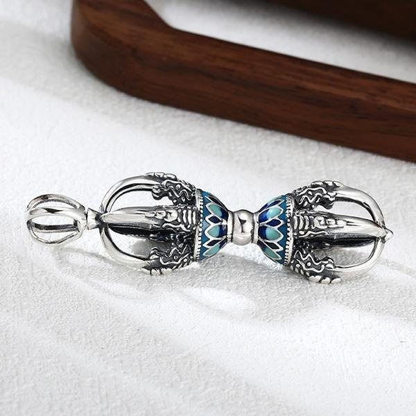 《 QBOX 》FASHION 飾品【TSC548136】精緻個性復古彩飾蓮花降魔金剛杵S925純銀墬子項鍊/掛飾-細節圖5