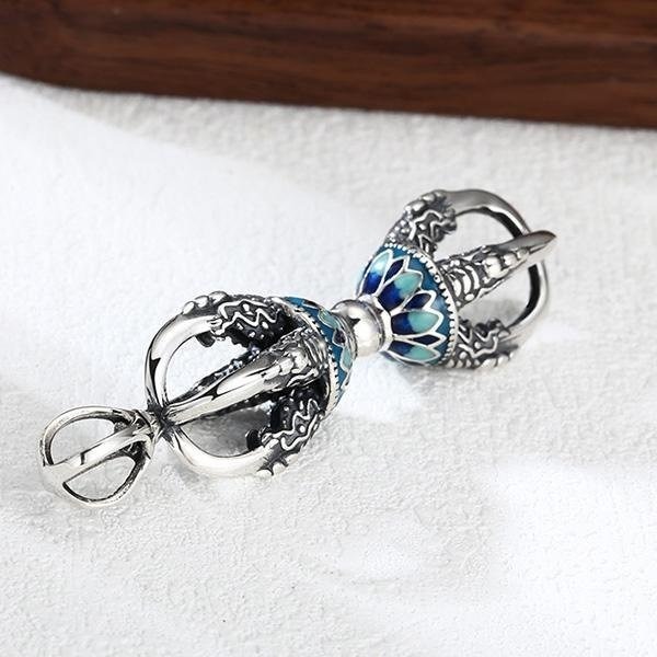 《 QBOX 》FASHION 飾品【TSC548136】精緻個性復古彩飾蓮花降魔金剛杵S925純銀墬子項鍊/掛飾-細節圖6