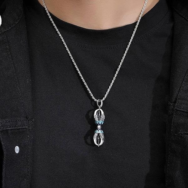 《 QBOX 》FASHION 飾品【TSC548136】精緻個性復古彩飾蓮花降魔金剛杵S925純銀墬子項鍊/掛飾-細節圖7