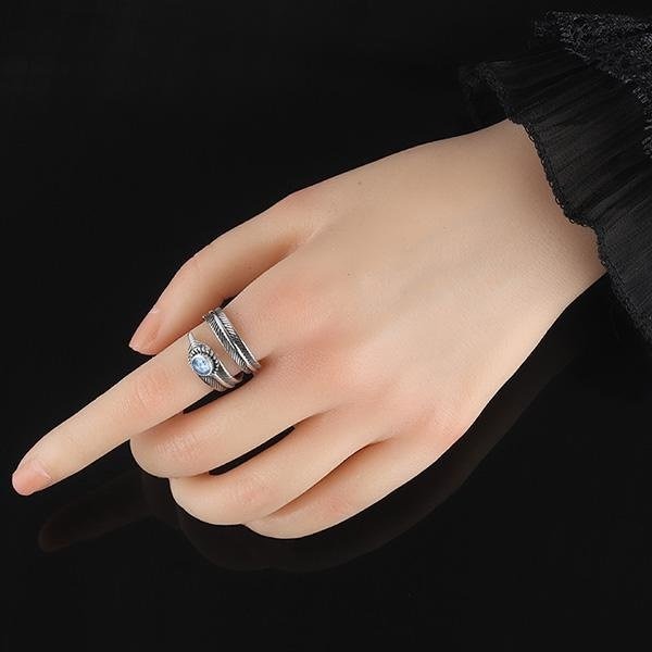 《 QBOX 》FASHION 飾品【TSR53571】精緻個性「羽光契約」波西米亞風羽毛鋯石S925純銀戒指/開口戒指-細節圖7