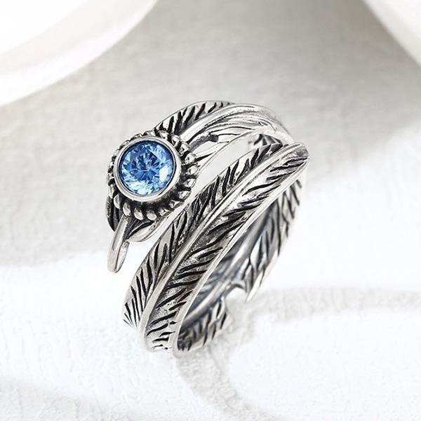 《 QBOX 》FASHION 飾品【TSR53571】精緻個性「羽光契約」波西米亞風羽毛鋯石S925純銀戒指/開口戒指-細節圖4