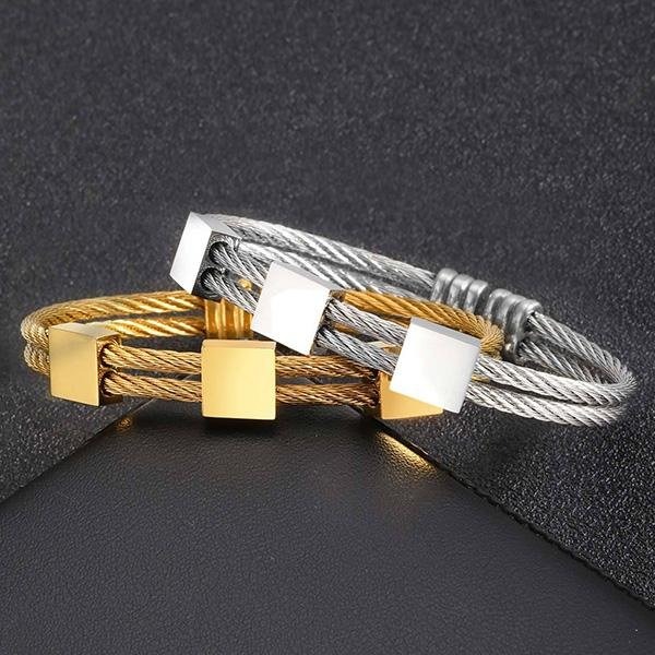 《QBOX 》FASHION 飾品【GB-725】 個性「線條鎖愛」鋼索幾何塊鈦鋼手鍊/手環(二色)-細節圖4