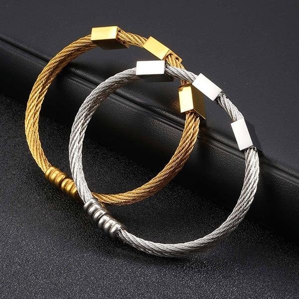 《QBOX 》FASHION 飾品【GB-725】 個性「線條鎖愛」鋼索幾何塊鈦鋼手鍊/手環(二色)-細節圖5