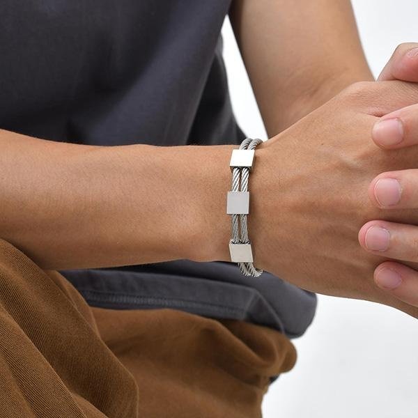 《QBOX 》FASHION 飾品【GB-725】 個性「線條鎖愛」鋼索幾何塊鈦鋼手鍊/手環(二色)-細節圖6