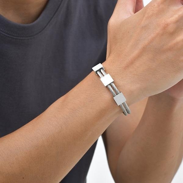 《QBOX 》FASHION 飾品【GB-725】 個性「線條鎖愛」鋼索幾何塊鈦鋼手鍊/手環(二色)-細節圖7