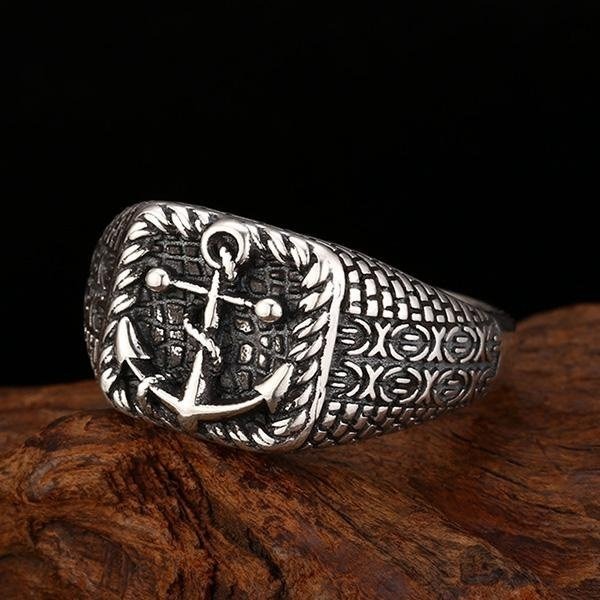 《 QBOX 》FASHION 飾品【TBR56279】精緻個性復古經典方形航海船錨圖案S925純銀戒指/開口戒指-細節圖4