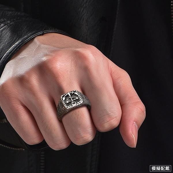 《 QBOX 》FASHION 飾品【TBR56279】精緻個性復古經典方形航海船錨圖案S925純銀戒指/開口戒指-細節圖8