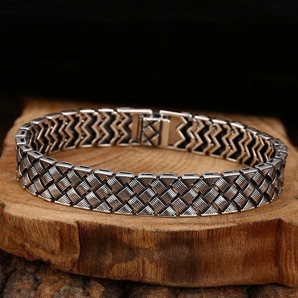 《QBOX 》FASHION 飾品【TSB562358】精緻個性復古百搭菱紋編織格紋S925純銀手鍊/手環-細節圖3