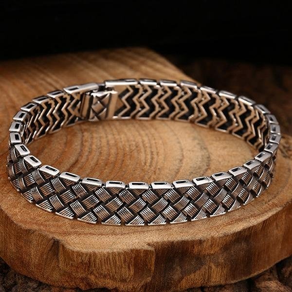 《QBOX 》FASHION 飾品【TSB562358】精緻個性復古百搭菱紋編織格紋S925純銀手鍊/手環-細節圖4