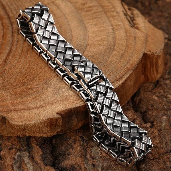 《QBOX 》FASHION 飾品【TSB562358】精緻個性復古百搭菱紋編織格紋S925純銀手鍊/手環-細節圖5