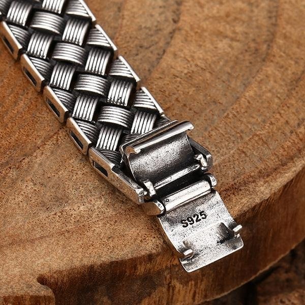 《QBOX 》FASHION 飾品【TSB562358】精緻個性復古百搭菱紋編織格紋S925純銀手鍊/手環-細節圖8