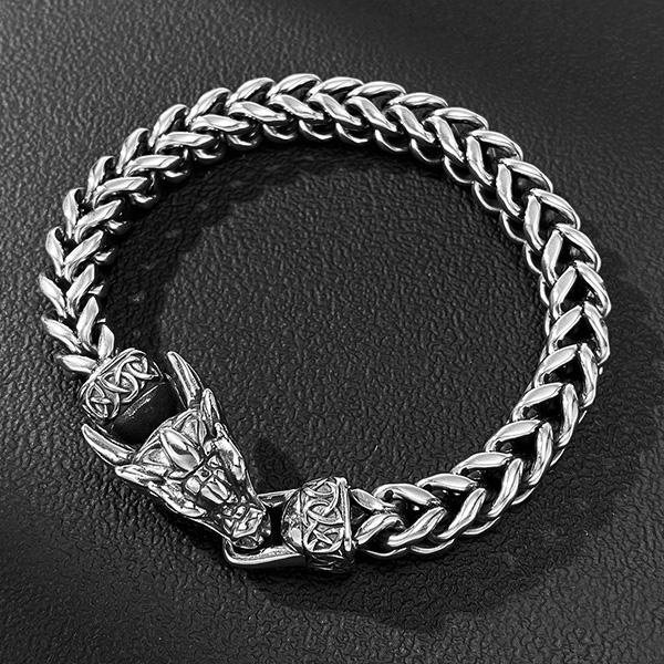 《QBOX 》FASHION 飾品【B25N1698】 個性復古龍骨編織龍頭環扣鈦鋼手鍊/手環-細節圖3