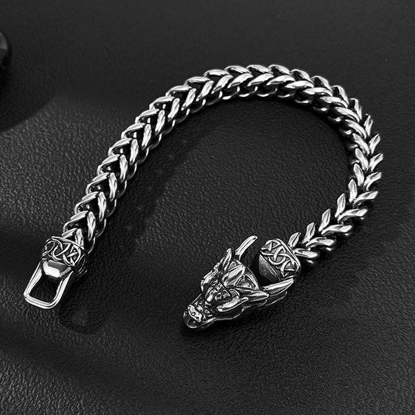 《QBOX 》FASHION 飾品【B25N1698】 個性復古龍骨編織龍頭環扣鈦鋼手鍊/手環-細節圖4