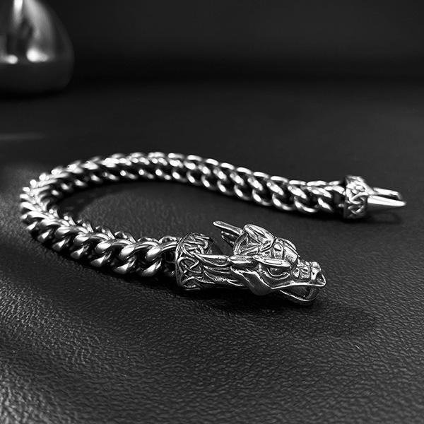 《QBOX 》FASHION 飾品【B25N1698】 個性復古龍骨編織龍頭環扣鈦鋼手鍊/手環-細節圖5