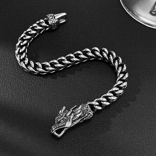 《QBOX 》FASHION 飾品【B25N1698】 個性復古龍骨編織龍頭環扣鈦鋼手鍊/手環-細節圖6