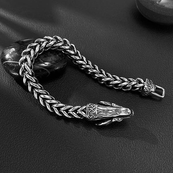 《QBOX 》FASHION 飾品【B25N1698】 個性復古龍骨編織龍頭環扣鈦鋼手鍊/手環-細節圖7