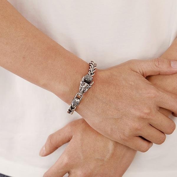 《QBOX 》FASHION 飾品【B25N1698】 個性復古龍骨編織龍頭環扣鈦鋼手鍊/手環-細節圖8