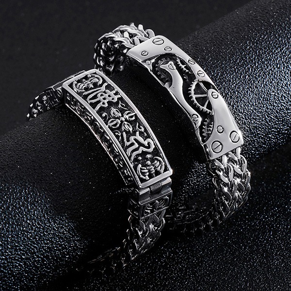 《QBOX 》FASHION 飾品【BK113830】 個性「梵音護佑」佛紋與機械風鈦鋼手鍊/手環(二款)-細節圖4