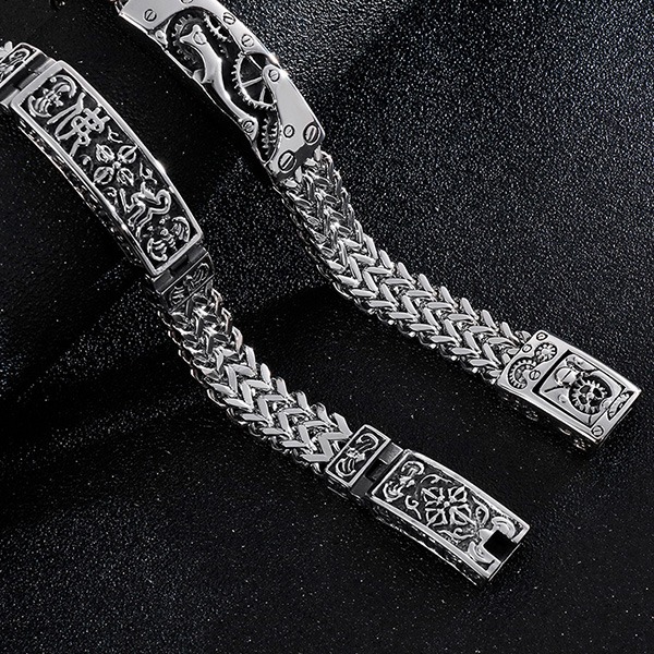 《QBOX 》FASHION 飾品【BK113830】 個性「梵音護佑」佛紋與機械風鈦鋼手鍊/手環(二款)-細節圖5