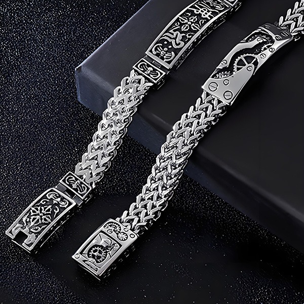 《QBOX 》FASHION 飾品【BK113830】 個性「梵音護佑」佛紋與機械風鈦鋼手鍊/手環(二款)-細節圖6