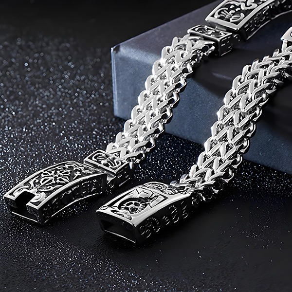 《QBOX 》FASHION 飾品【BK113830】 個性「梵音護佑」佛紋與機械風鈦鋼手鍊/手環(二款)-細節圖8