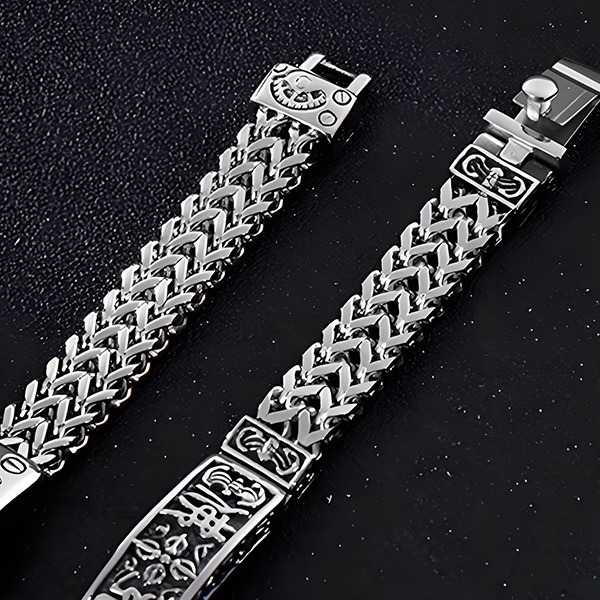 《QBOX 》FASHION 飾品【BK113830】 個性「梵音護佑」佛紋與機械風鈦鋼手鍊/手環(二款)-細節圖7