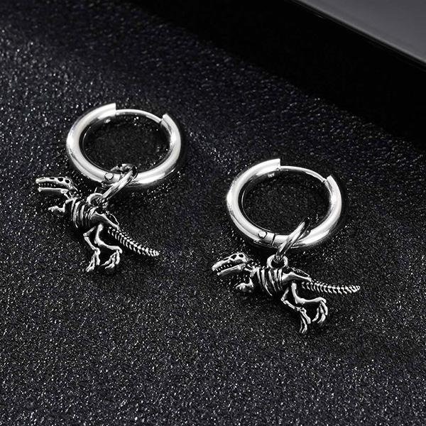 《 QBOX 》FASHION 飾品【GED-868】精緻個性立體恐龍骨架鈦鋼耳環/耳飾-細節圖3