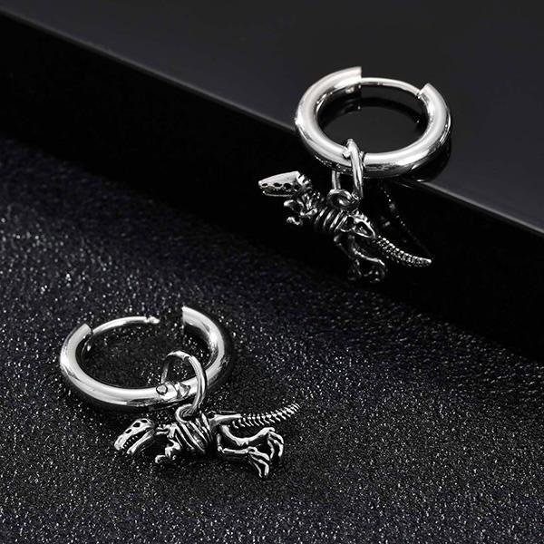 《 QBOX 》FASHION 飾品【GED-868】精緻個性立體恐龍骨架鈦鋼耳環/耳飾-細節圖4