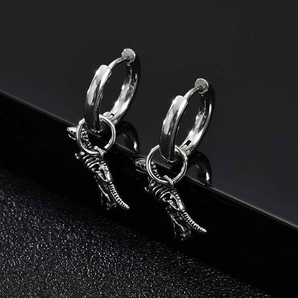 《 QBOX 》FASHION 飾品【GED-868】精緻個性立體恐龍骨架鈦鋼耳環/耳飾-細節圖5