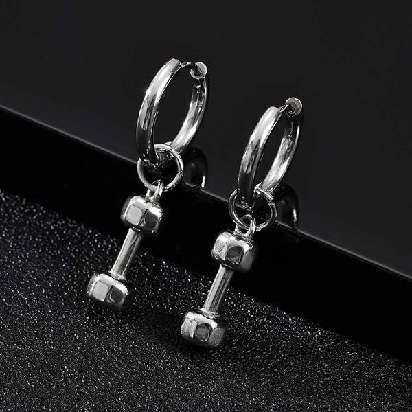 《 QBOX 》FASHION 飾品【GED-869】精緻個性運動風健身啞鈴鈦鋼耳環/耳飾-細節圖4