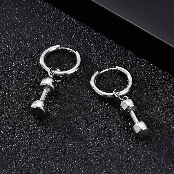 《 QBOX 》FASHION 飾品【GED-869】精緻個性運動風健身啞鈴鈦鋼耳環/耳飾-細節圖6