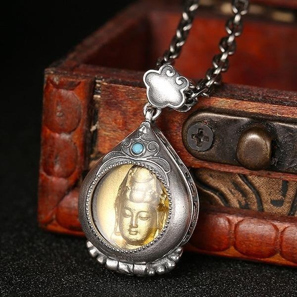 《 QBOX 》FASHION 飾品【C339S190】精緻個性復古復古觀音菩薩佛像S925純銀墬子項鍊/掛飾-細節圖4