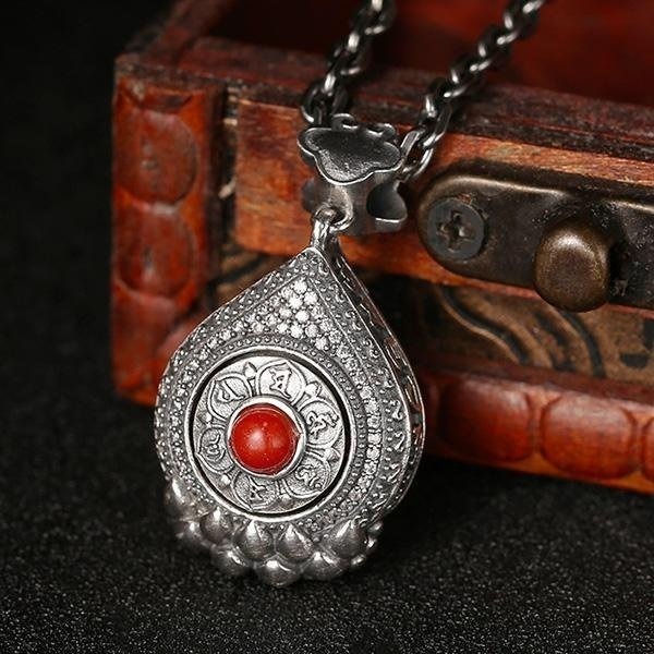 《 QBOX 》FASHION 飾品【C339S190】精緻個性復古復古觀音菩薩佛像S925純銀墬子項鍊/掛飾-細節圖5