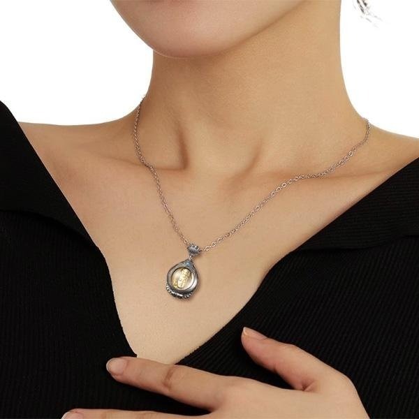 《 QBOX 》FASHION 飾品【C339S190】精緻個性復古復古觀音菩薩佛像S925純銀墬子項鍊/掛飾-細節圖9