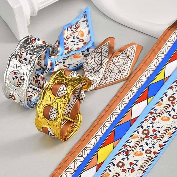 《 QBOX 》FASHION 飾品【GB-630】 精緻個性絲巾金色寬版不規則鏤空鈦鋼手鐲/手環(二色)-細節圖4