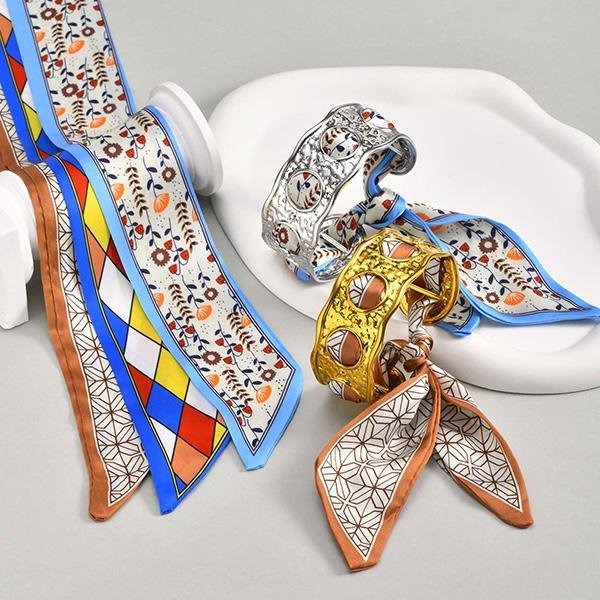 《 QBOX 》FASHION 飾品【GB-630】 精緻個性絲巾金色寬版不規則鏤空鈦鋼手鐲/手環(二色)-細節圖5