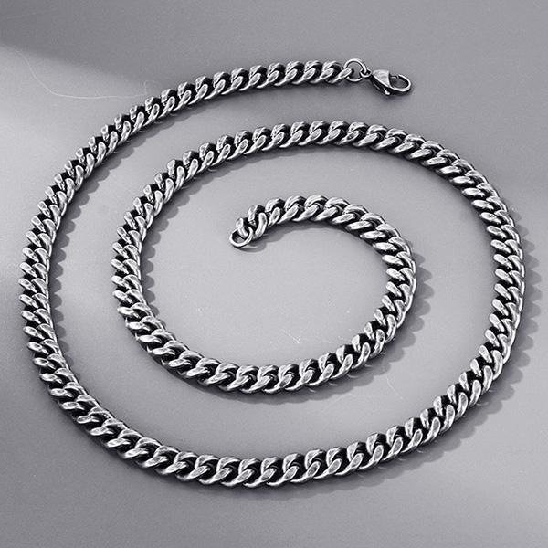 《 QBOX 》FASHION 飾品【NK87766】個性粗獷黑色古巴環扣鈦鋼項鍊/鋼鍊條(8mm)-細節圖6