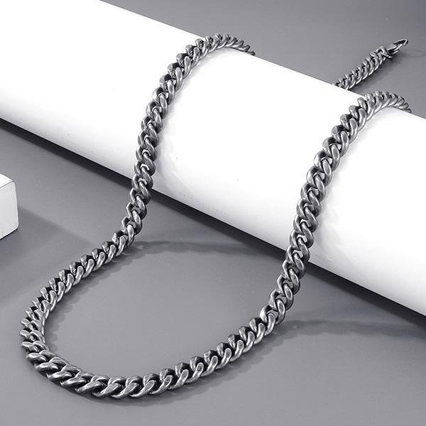 《 QBOX 》FASHION 飾品【NK87766】個性粗獷黑色古巴環扣鈦鋼項鍊/鋼鍊條(8mm)-細節圖8