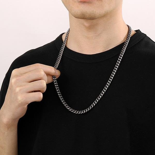 《 QBOX 》FASHION 飾品【NK87766】個性粗獷黑色古巴環扣鈦鋼項鍊/鋼鍊條(8mm)-細節圖9