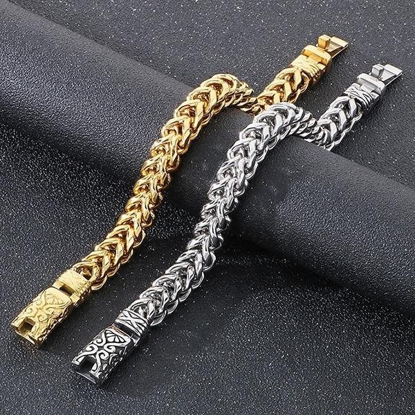 《QBOX 》FASHION 飾品【BK180725】 個性復古方形龍骨雕花環扣鈦鋼手鍊/手環(二色)-細節圖6